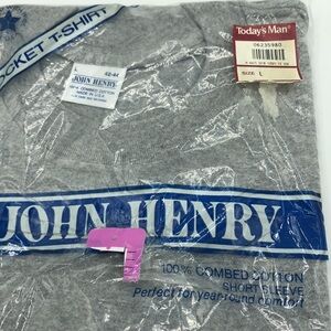 John Henry Pocket Tshirt Made In USA Size Large Gray